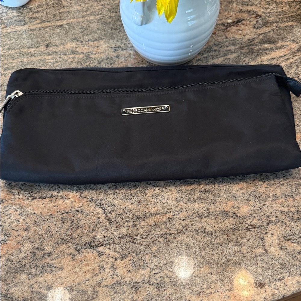 Rebecca Minkoff Black Nylon Zip Pouch with Silver Logo Plate